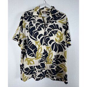 Kalaheo Mens Button Up Hawaiian Shirt Large Short Sleeve Tropical Leaf Print USA